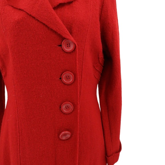 Clothes by Revue Red Wool Jacket Coat‎ Lightweight Size L Button Front Artisan - Picture 3 of 11